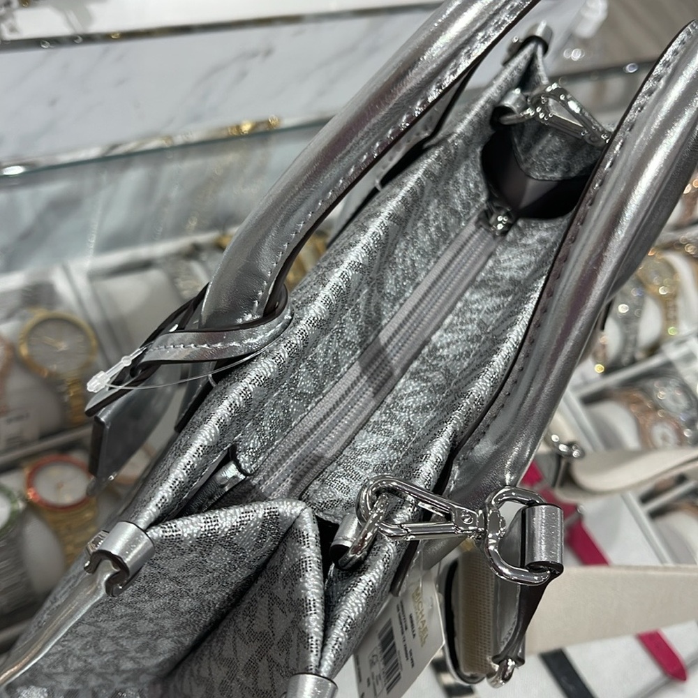 Michael Kors Mirella Small Metallic Signature Logo Crossbody Bag 
Silver 
NWT - Picture 6 of 16